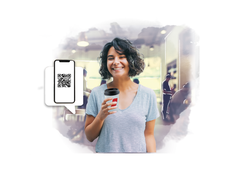 Cliente pagando con método QR su café desde su telefono