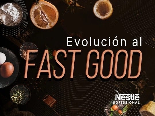 Ingredientes como huevos, naranjas y especias acompañados del título “Evolución al fast good”