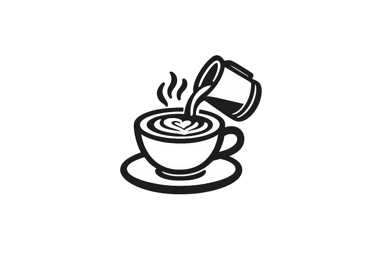 Ícono de taza de café con leche y vertido que representa técnicas de barismo