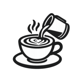 Ícono de taza de café con leche y vertido que representa técnicas de barismo
