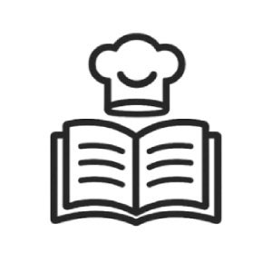 Ícono de un libro y cubiertos que representa la formación gastronómica de los estudiantes